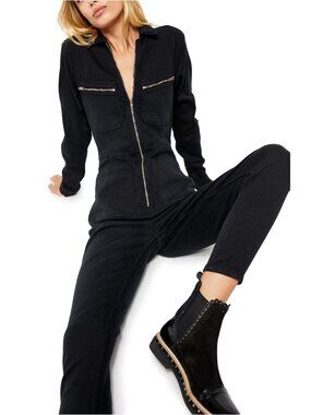 Baykan Denim Lennox Black Zip Up Jumpsuit Size Small New